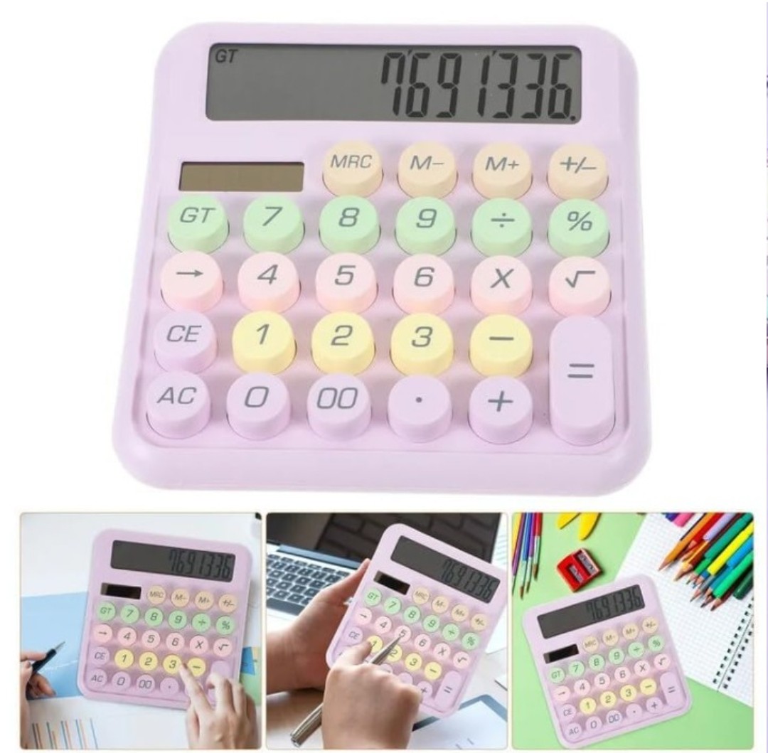 Cute Pastel Calculator with Large Display | 12 Digit Desktop Calculator | Soft Silicone Buttons | Battery Operated | Office, School & Home Use view 3