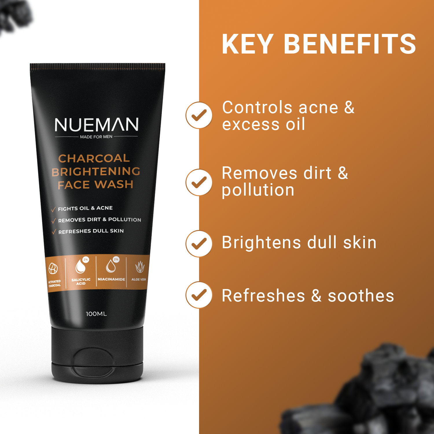 NUEMAN Charcoal Brightening Face Wash 100ml view 2