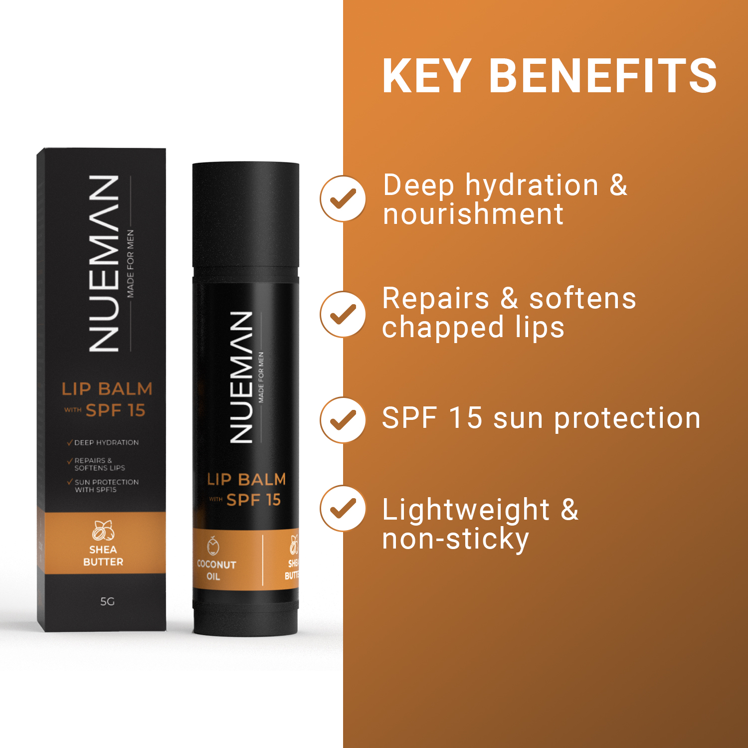 NUEMAN Lip Balm with SPF 15 - Shea Butter & Coconut Oil view 2