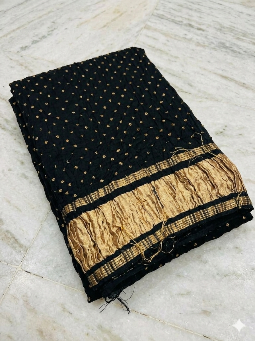Black and Gold Traditional Bandhani Dupatta view 2