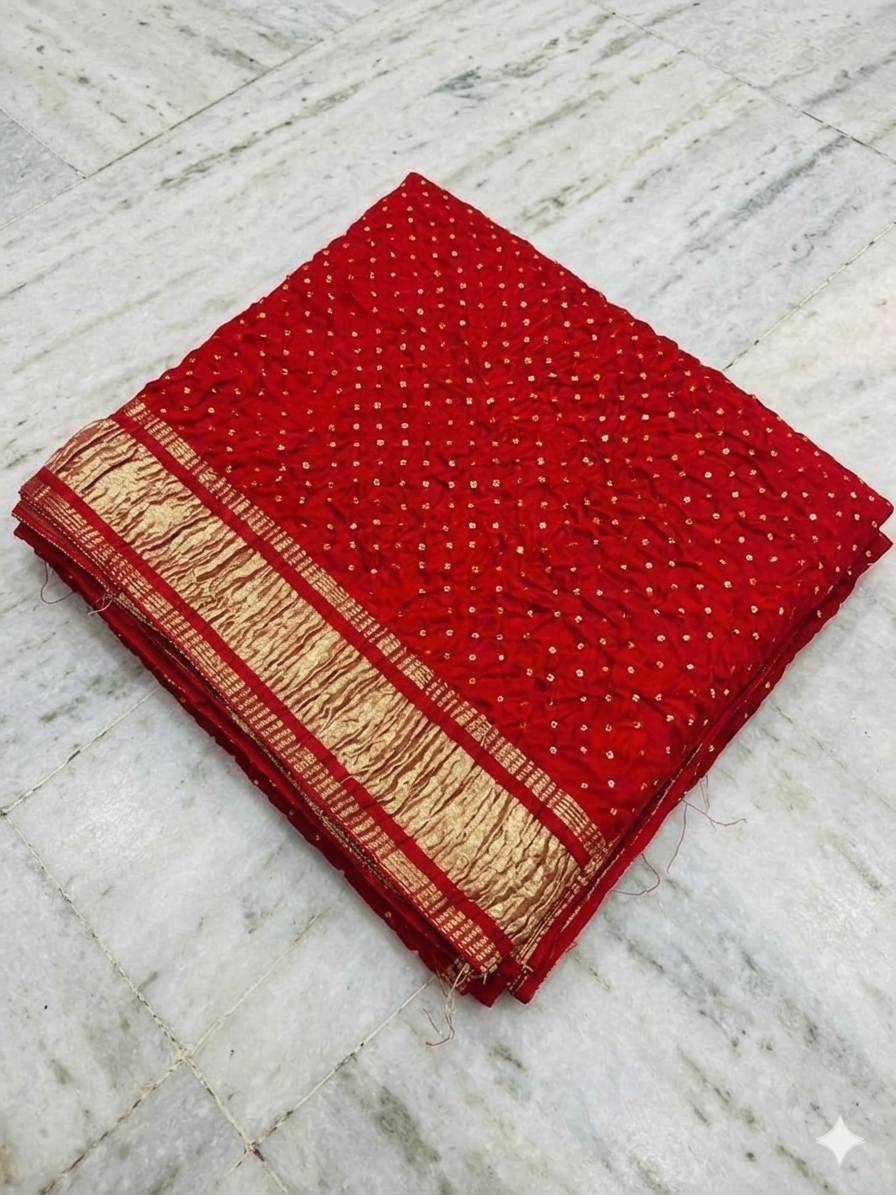 Red Traditional Embellished Dupatta with Gold Border view 2