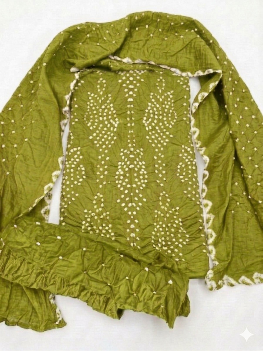 Olive Green Traditional Bandhani Suit Set view 2