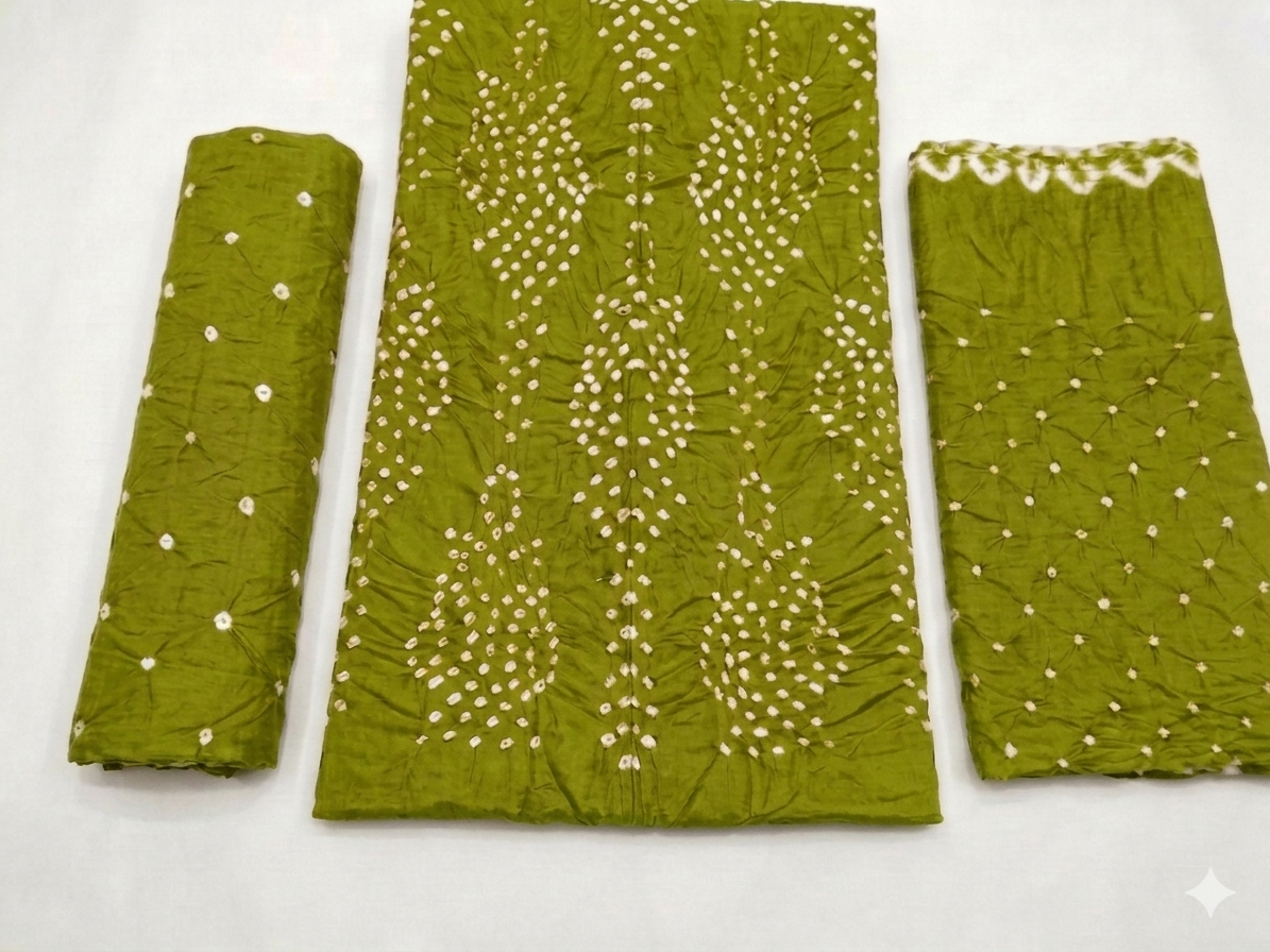 Olive Green Traditional Bandhani Suit Set view 3