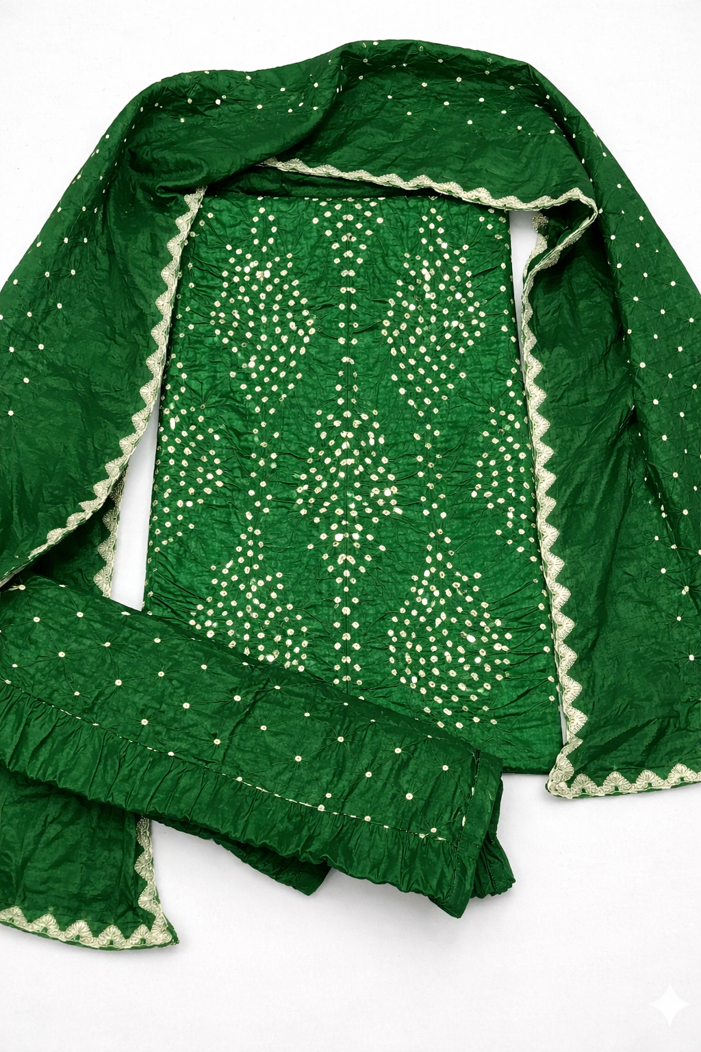 Green Traditional Bandhani Suit with Matching Dupatta view 2