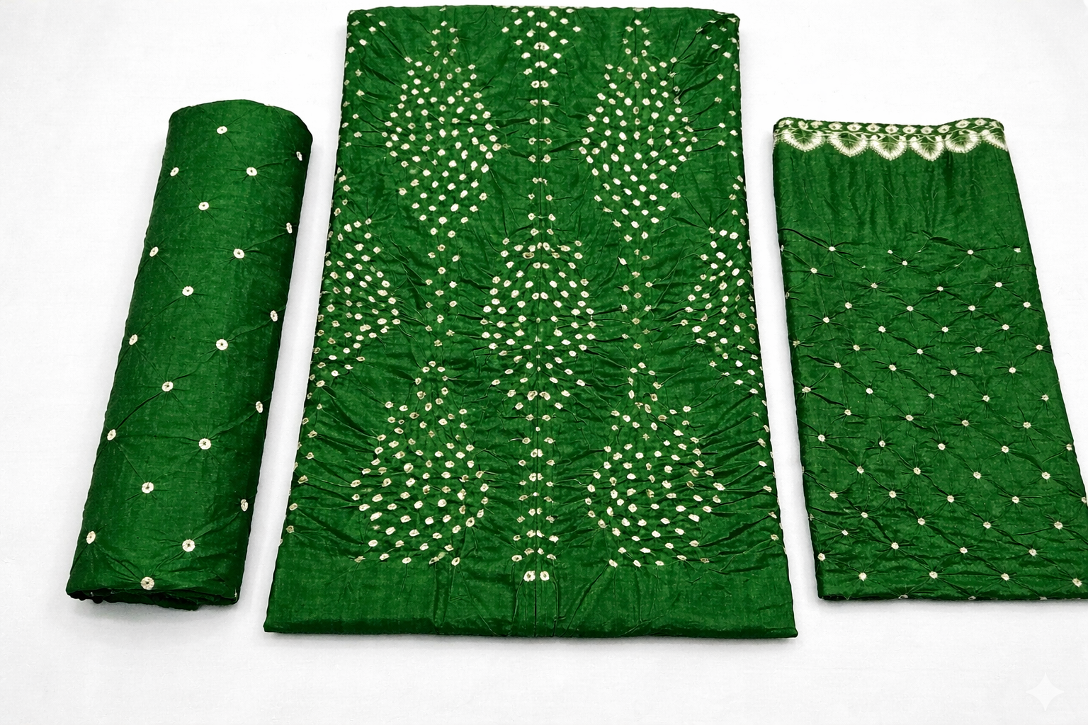 Green Traditional Bandhani Suit with Matching Dupatta view 3