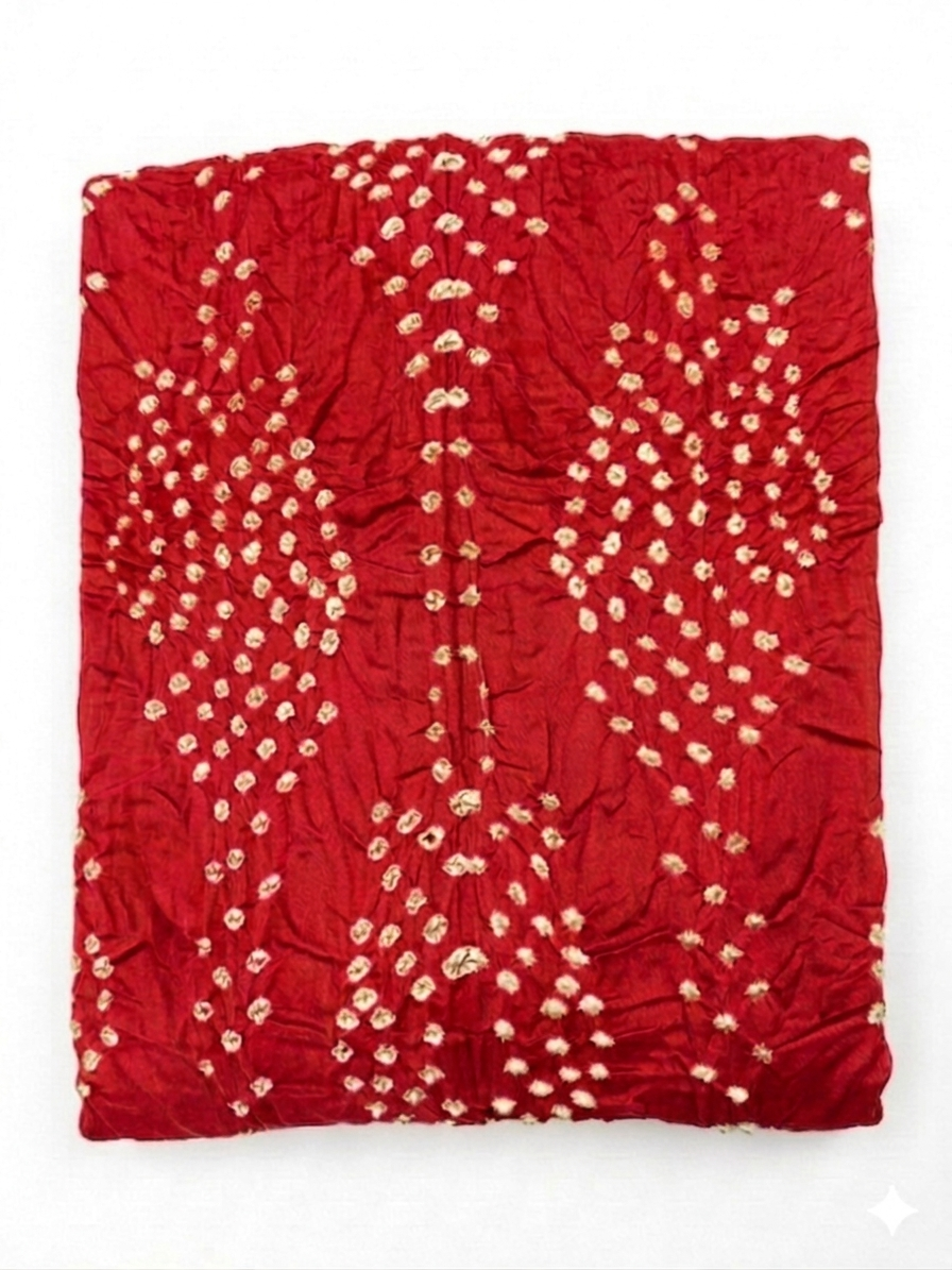 Red Bandhani Printed Saree with Lace Border view 4