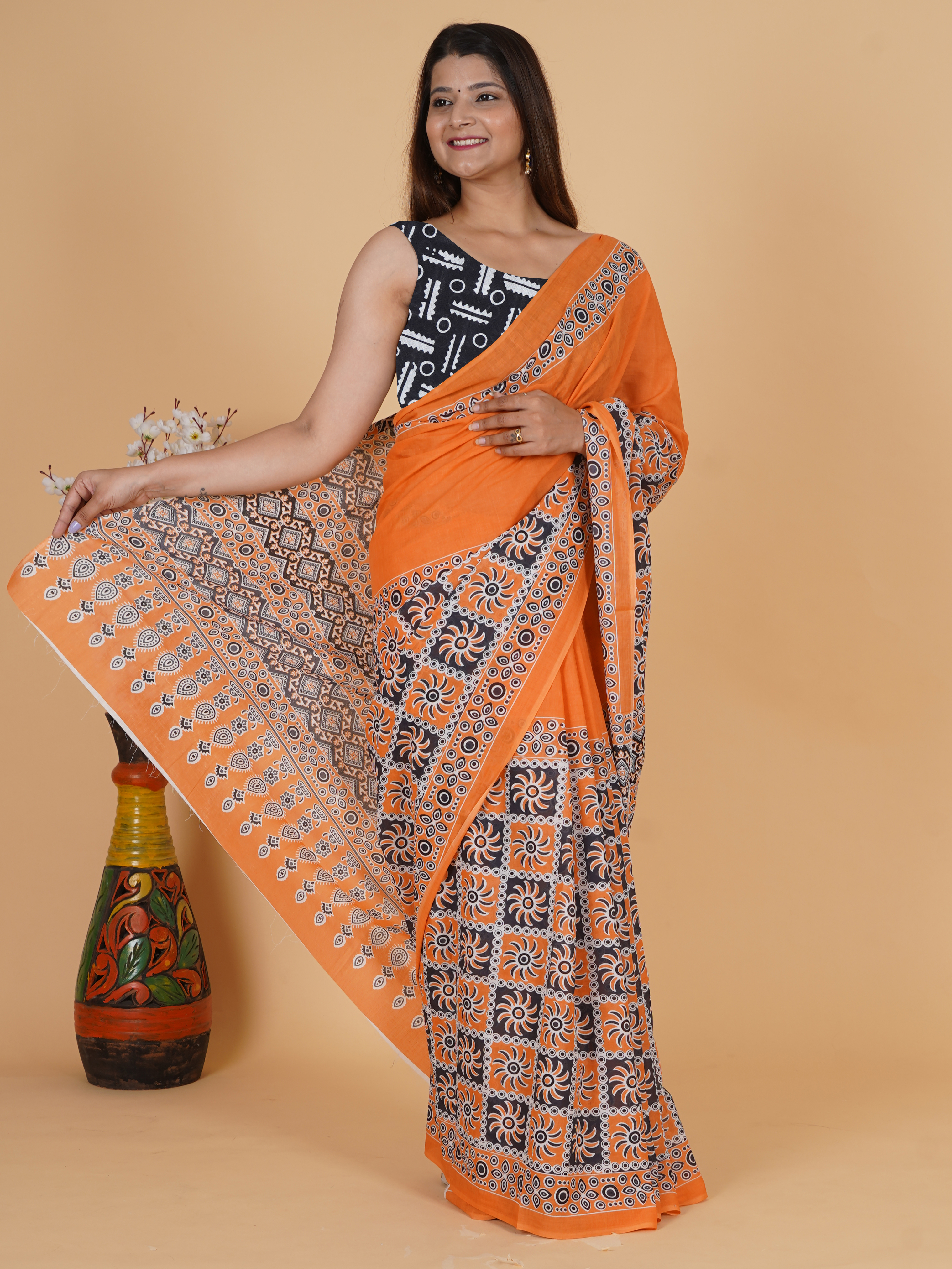 Printed Cotton Saree by SoftSpun Fabrics view 2