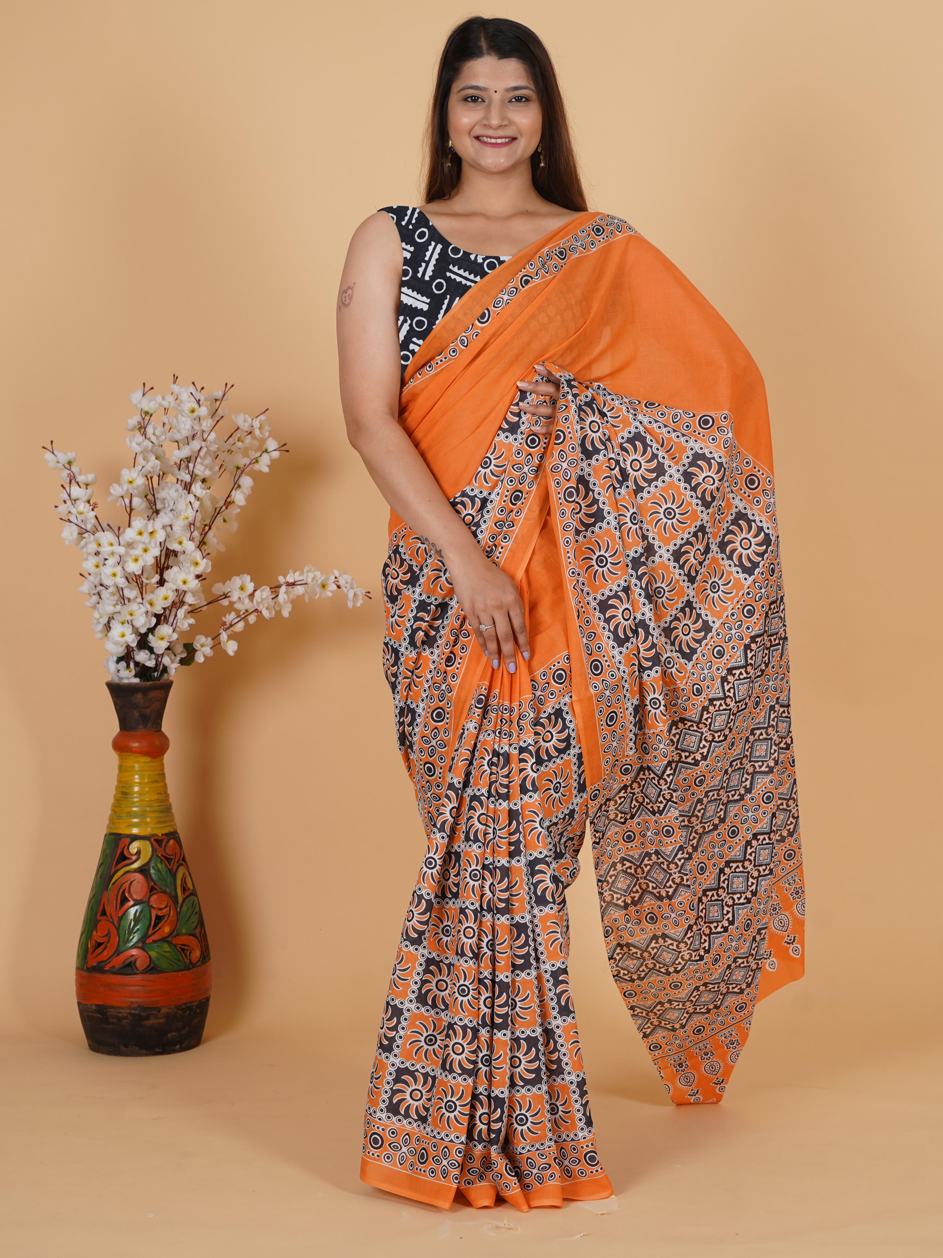 Printed Cotton Saree by SoftSpun Fabrics view 3