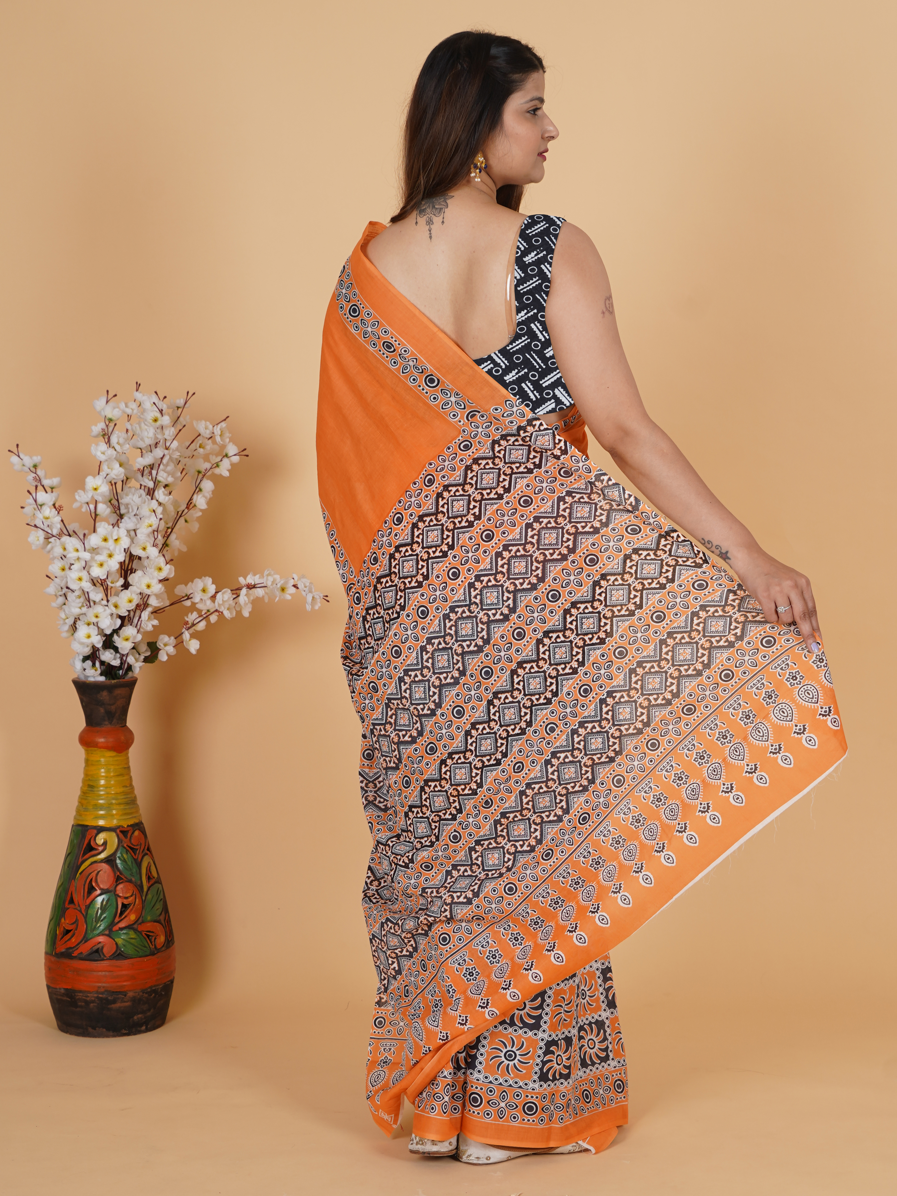 Printed Cotton Saree by SoftSpun Fabrics view 4