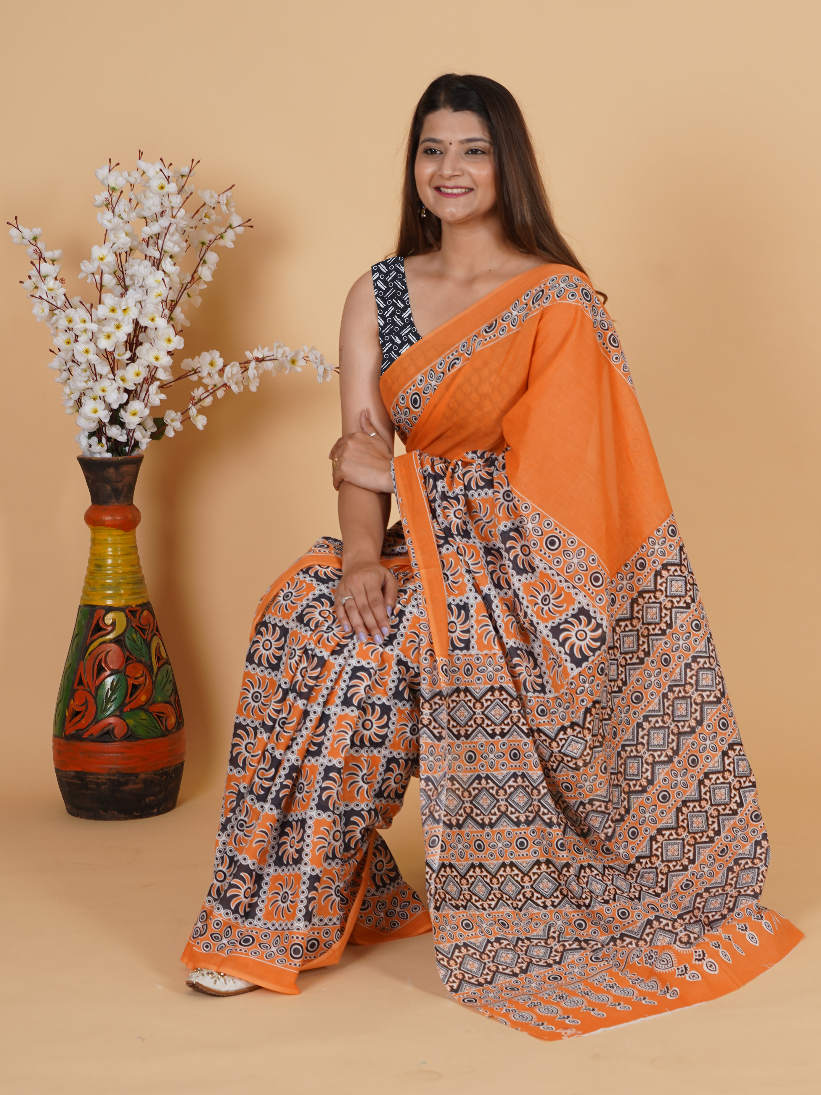 Printed Cotton Saree by SoftSpun Fabrics view 6