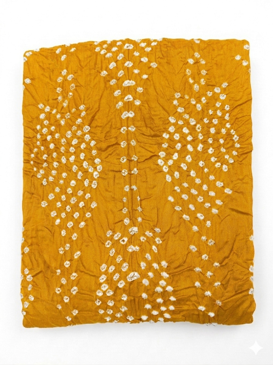 Mustard Yellow Traditional Bandhani Dress with Dupatta view 4