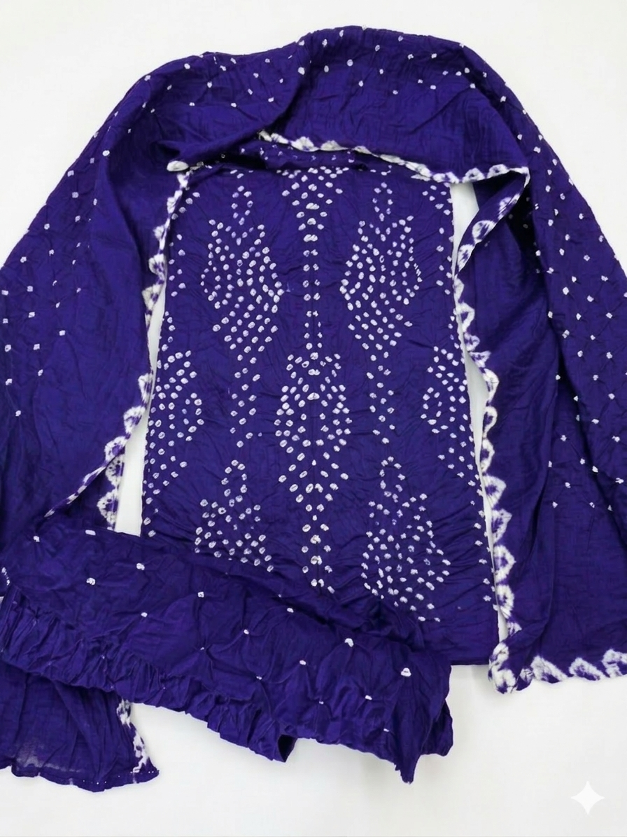 Purple Traditional Bandhani Dress with Dupatta view 2