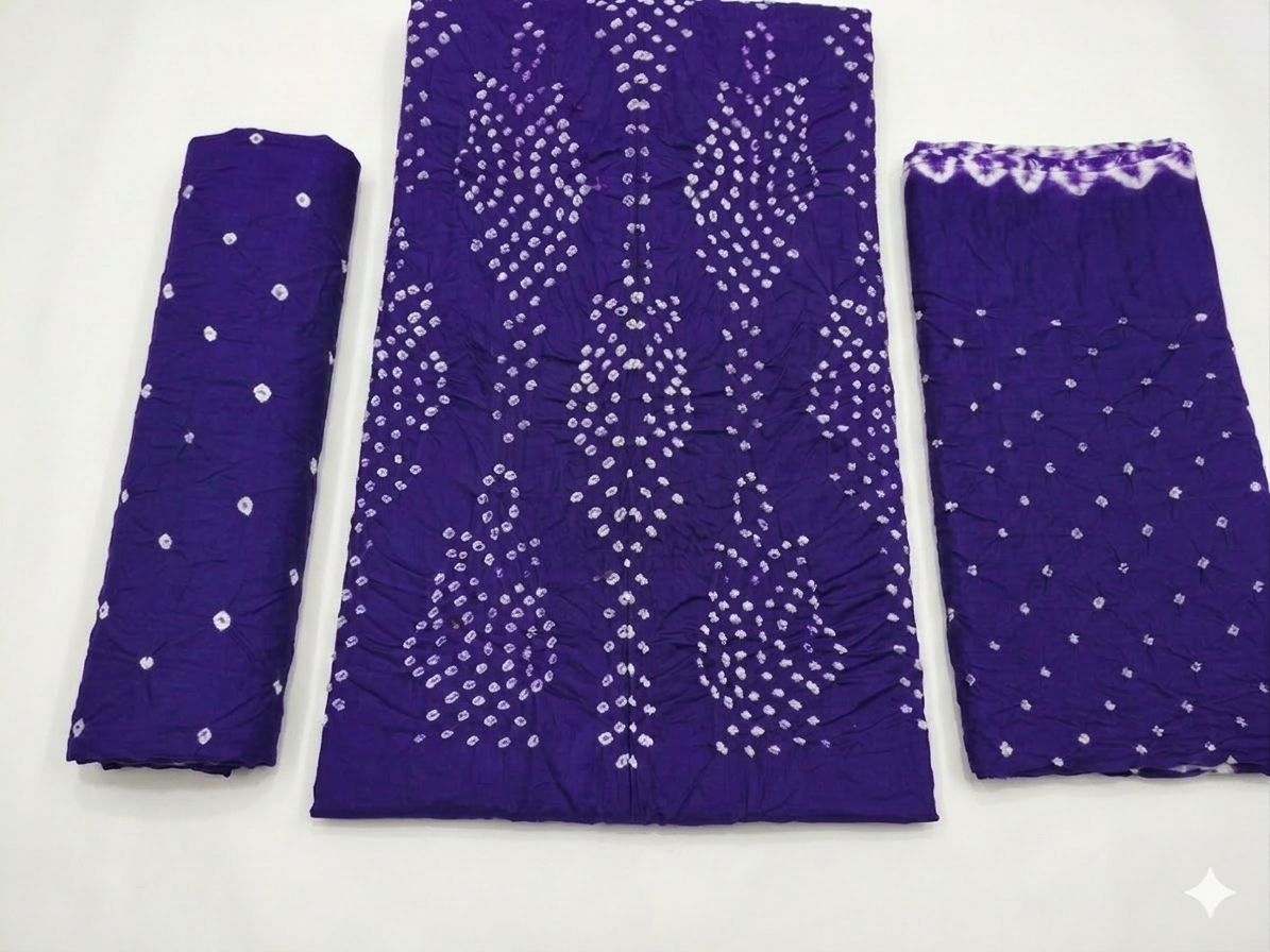 Purple Traditional Bandhani Dress with Dupatta view 3