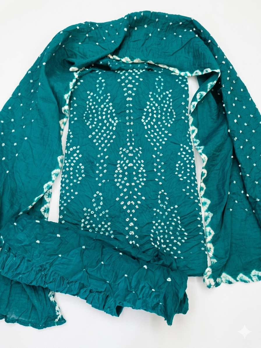 Teal Printed Traditional Indian Kurti and Dupatta Set view 2