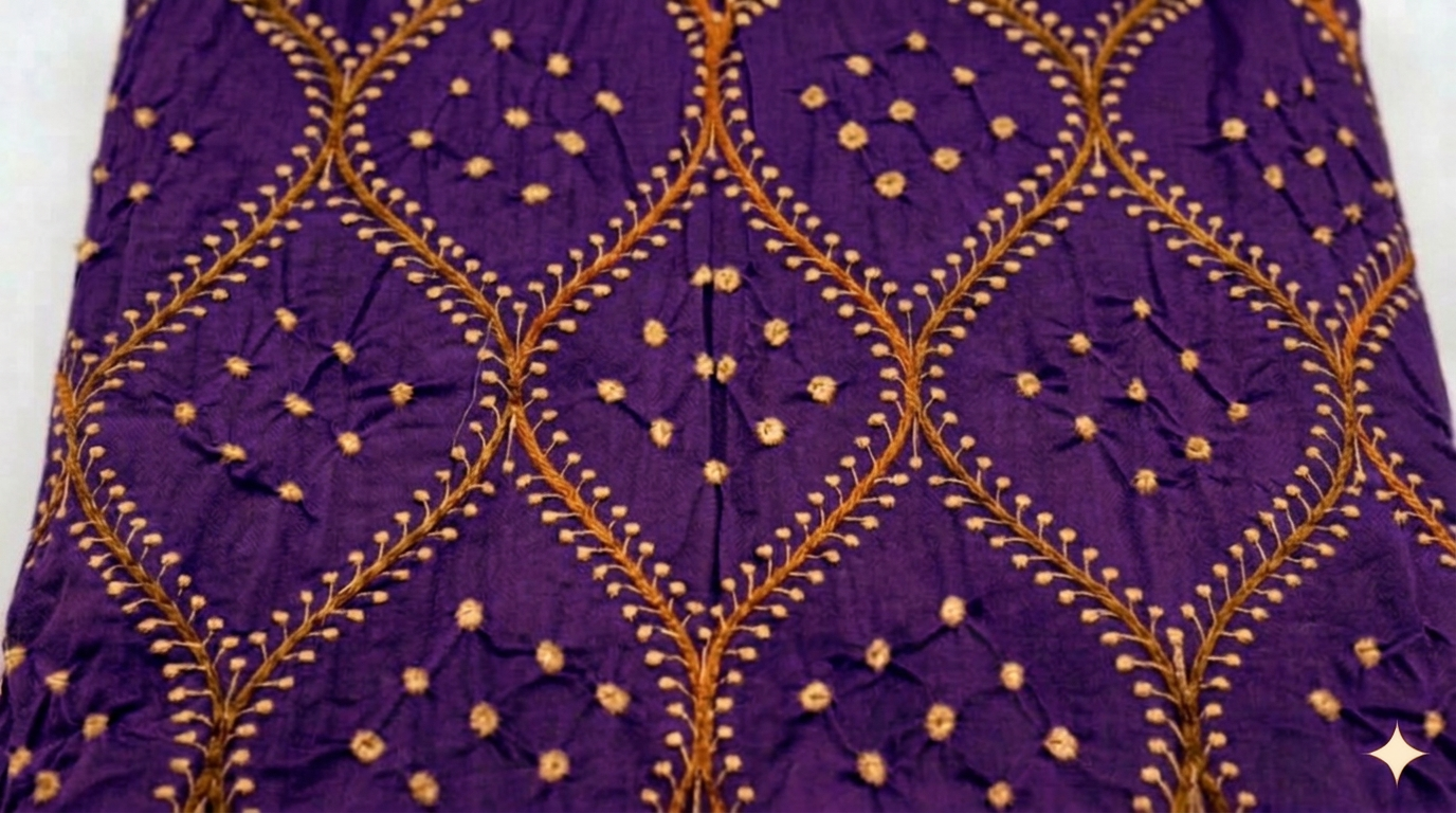 Purple Embroidered Traditional Bandhani with lakhnawi work Salwar Kameez with Matching Dupatta view 4