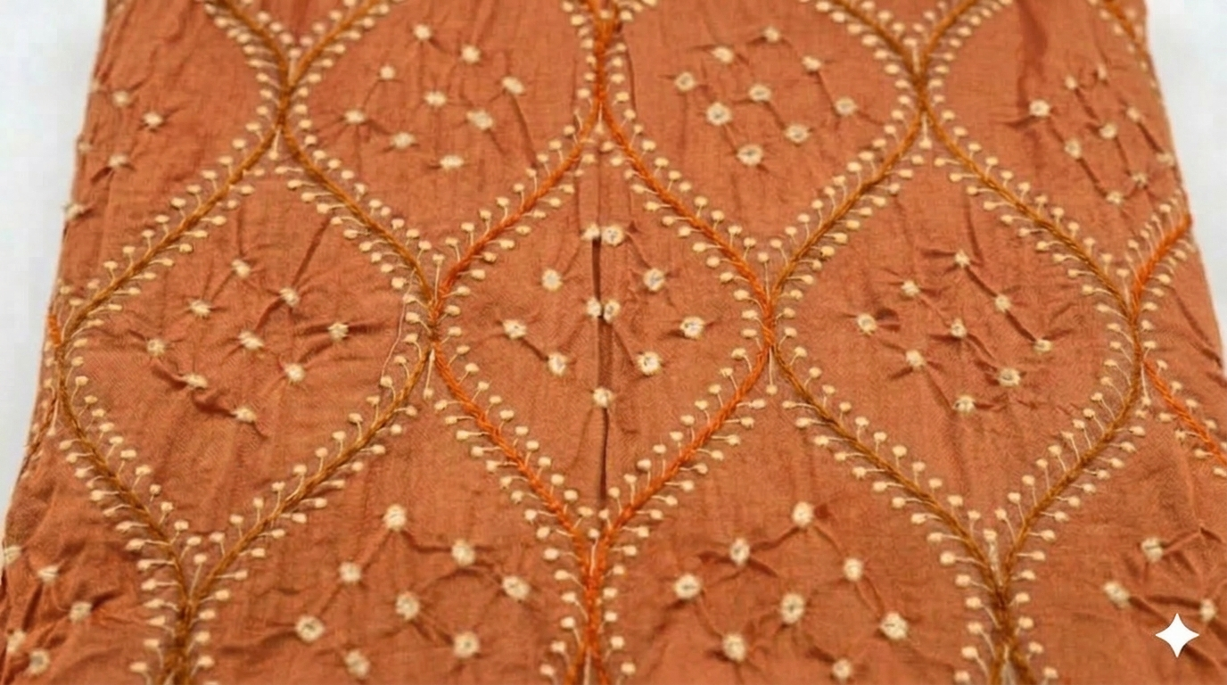 Brown Traditional Indian Bandhani Suit with Embroidered Dupatta view 3