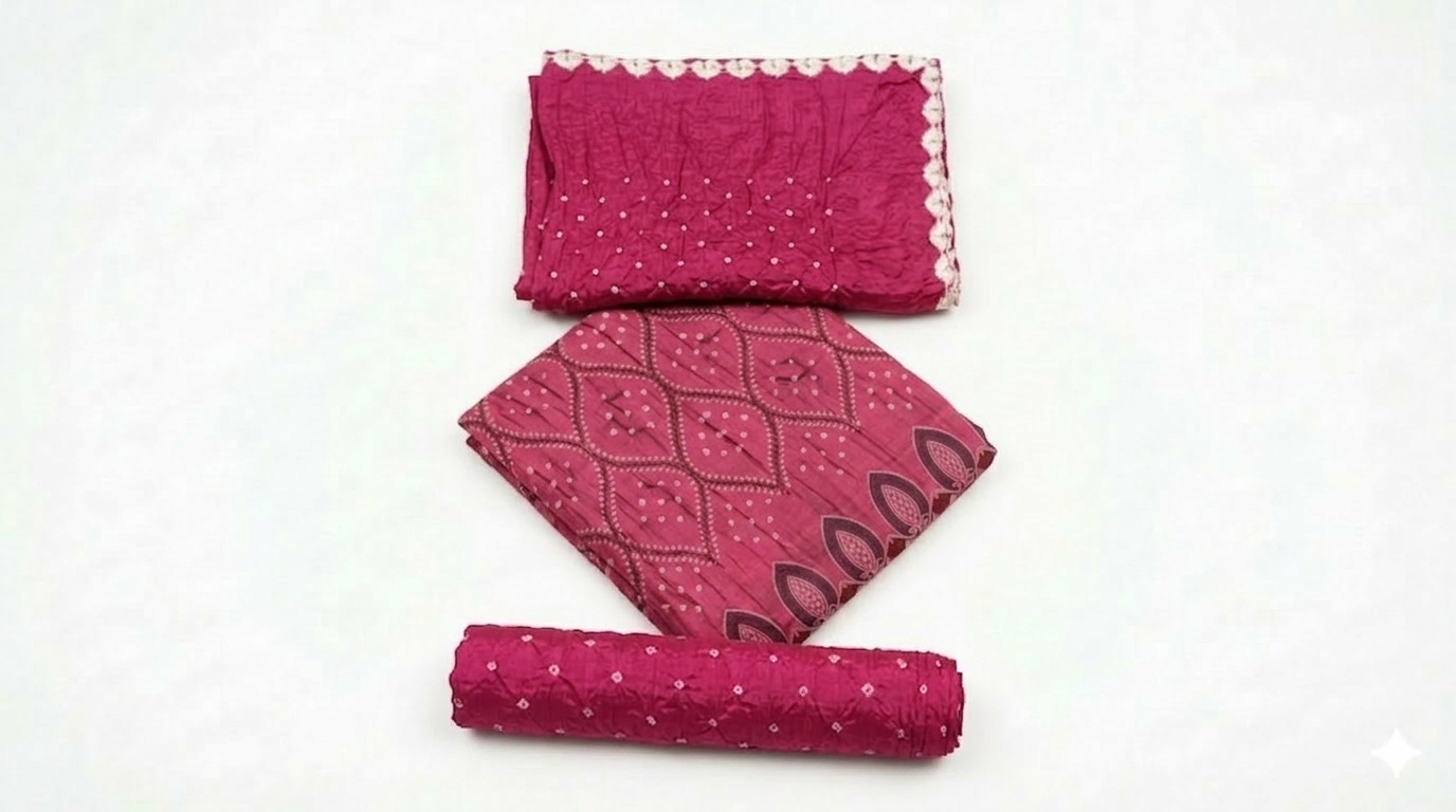 Pink Embroidered Traditional Bandhani with embroidery work Women's Kurta with Dupatta view 3