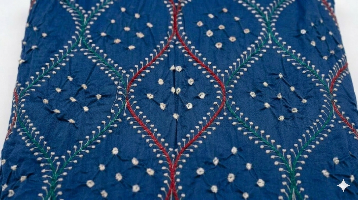 Elegant Blue Bandhani with Embroidered Women's Ethnic Kurta with Dupatta view 4