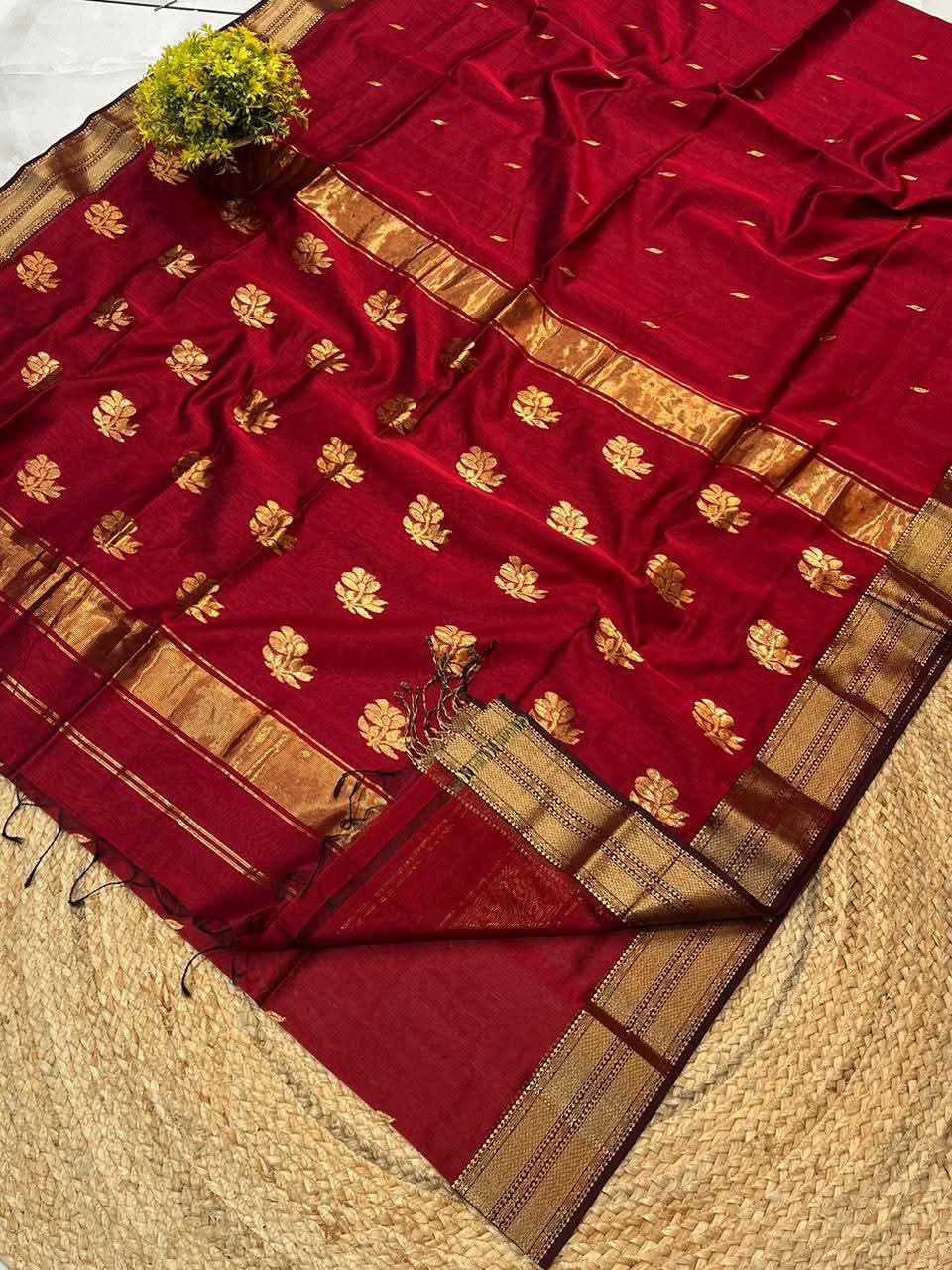 Light organza sarees with golden zari work and blouse piece. view 10