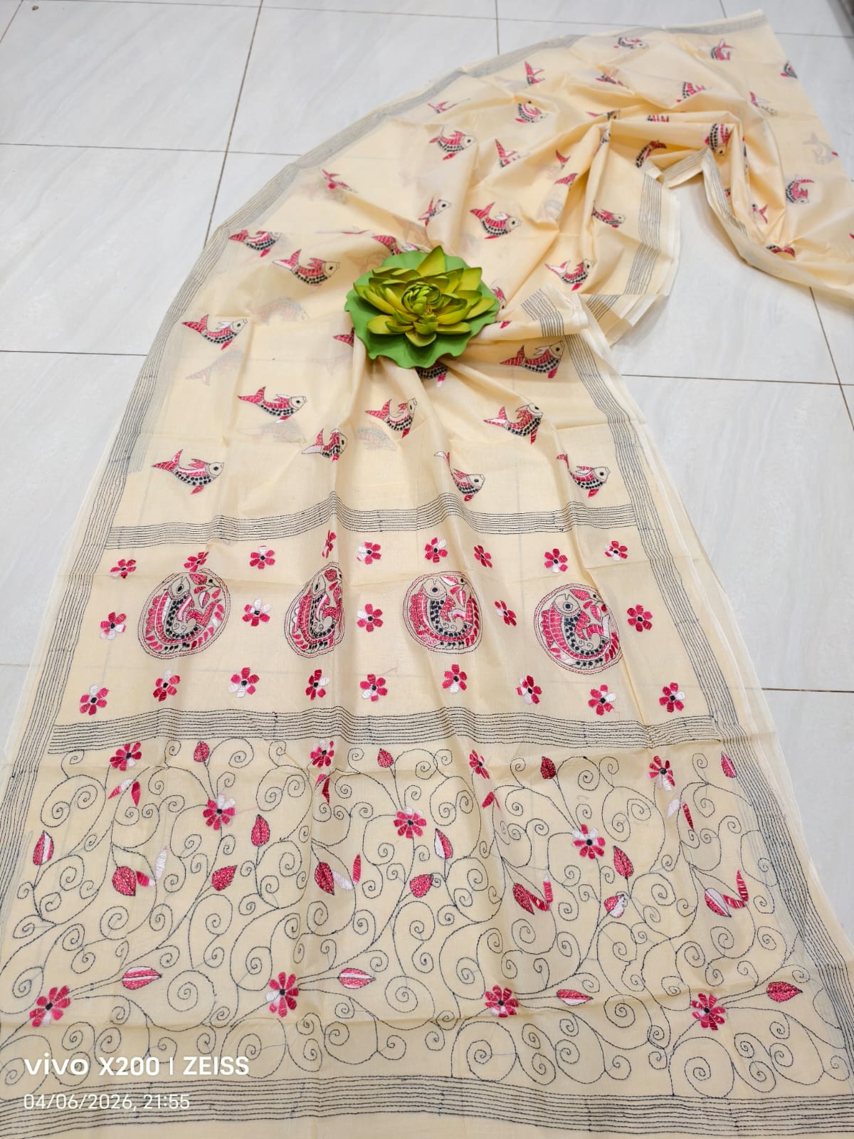 Handmade All body Embroidered Silk saree with Blouse Piece view 2