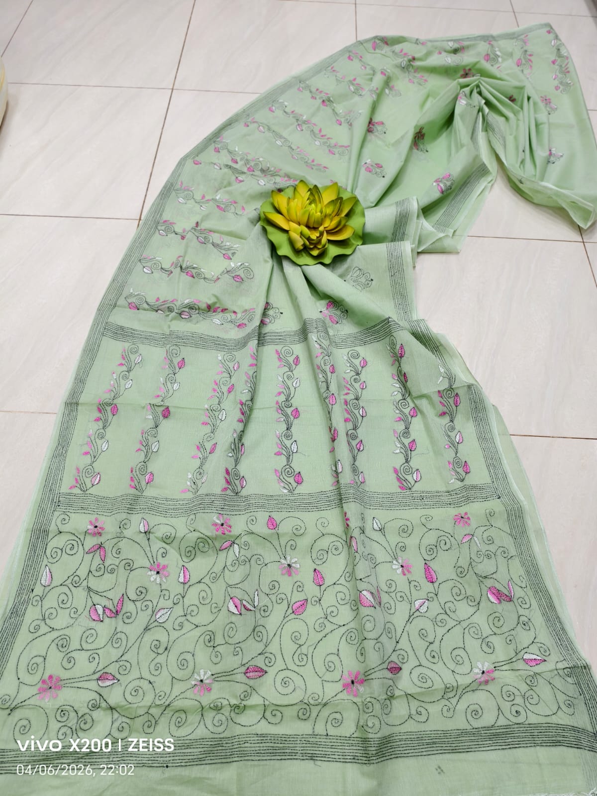 Handmade All body Embroidered Silk saree with Blouse Piece view 3