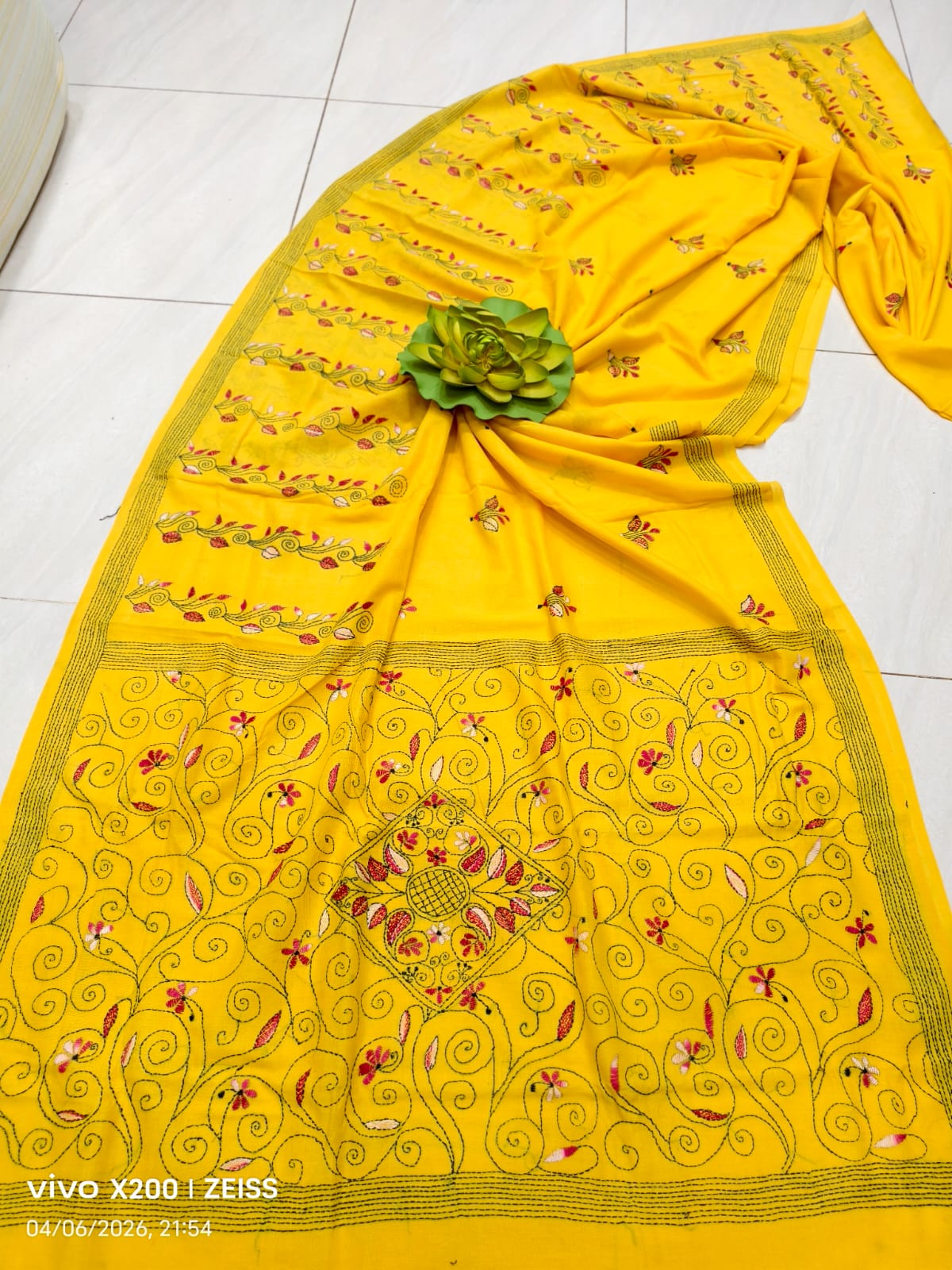 Handmade All body Embroidered Silk saree with Blouse Piece view 4