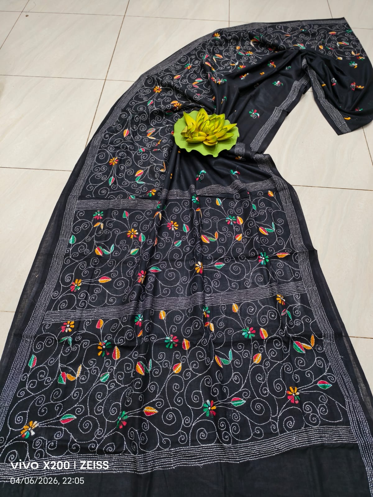 Handmade All body Embroidered Silk saree with Blouse Piece view 6