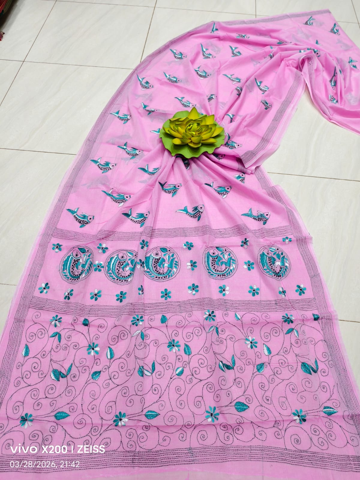 Handmade All body Embroidered Silk saree with Blouse Piece view 7