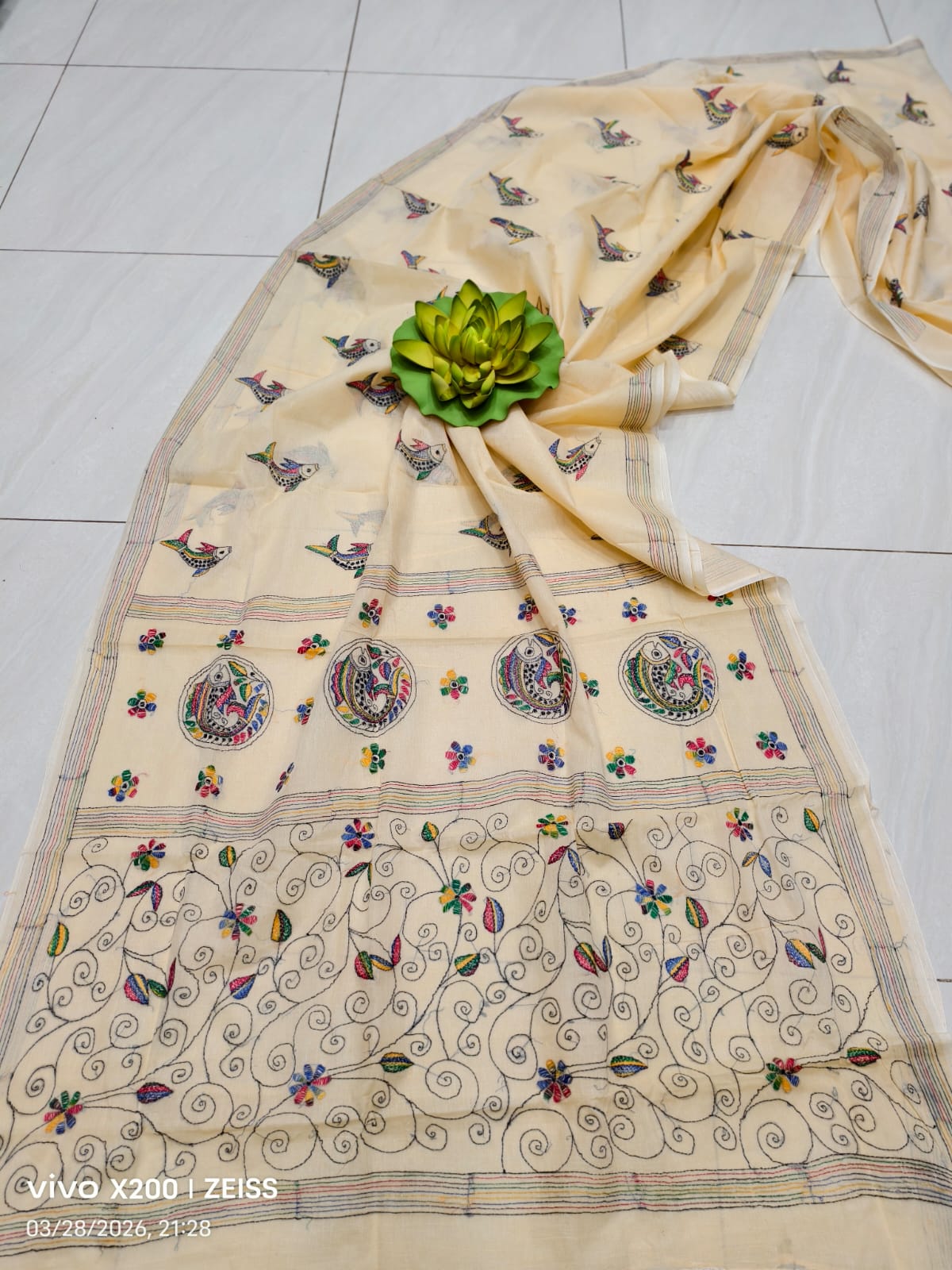 Handmade All body Embroidered Silk saree with Blouse Piece view 8