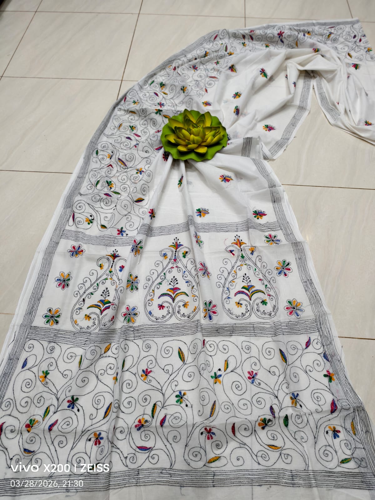 Handmade All body Embroidered Silk saree with Blouse Piece view 9