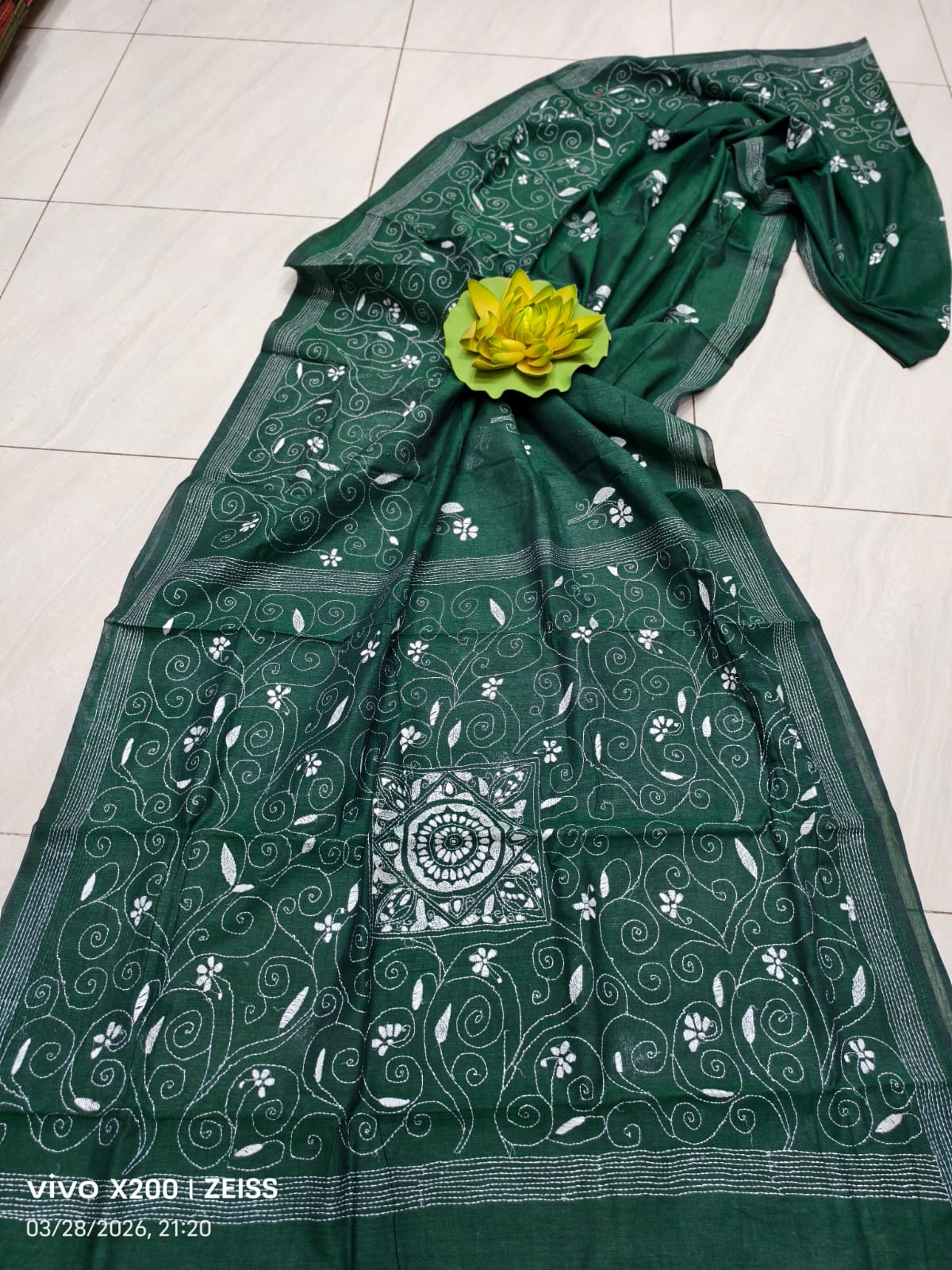 Handmade All body Embroidered Silk saree with Blouse Piece view 10