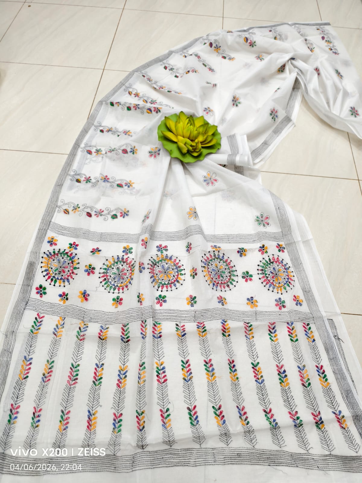 Handmade All body Embroidered Silk saree with Blouse Piece view 11