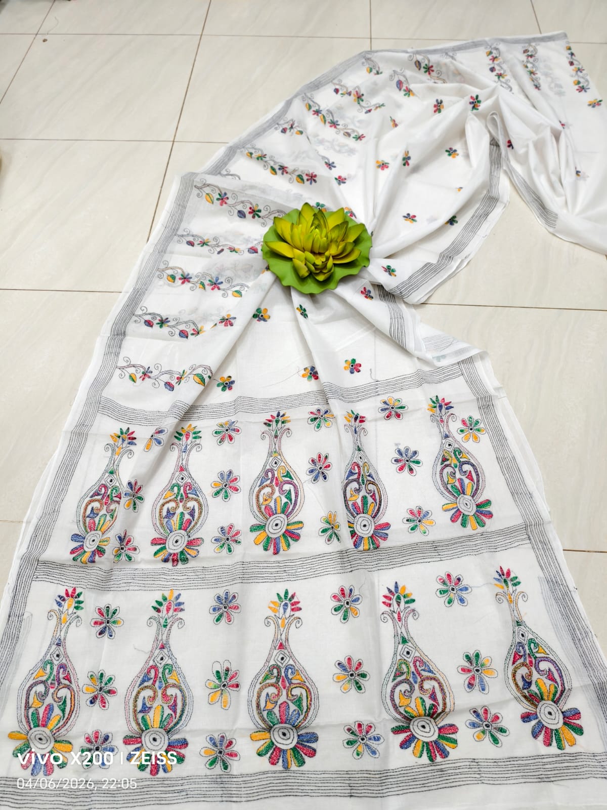 Handmade All body Embroidered Silk saree with Blouse Piece view 12