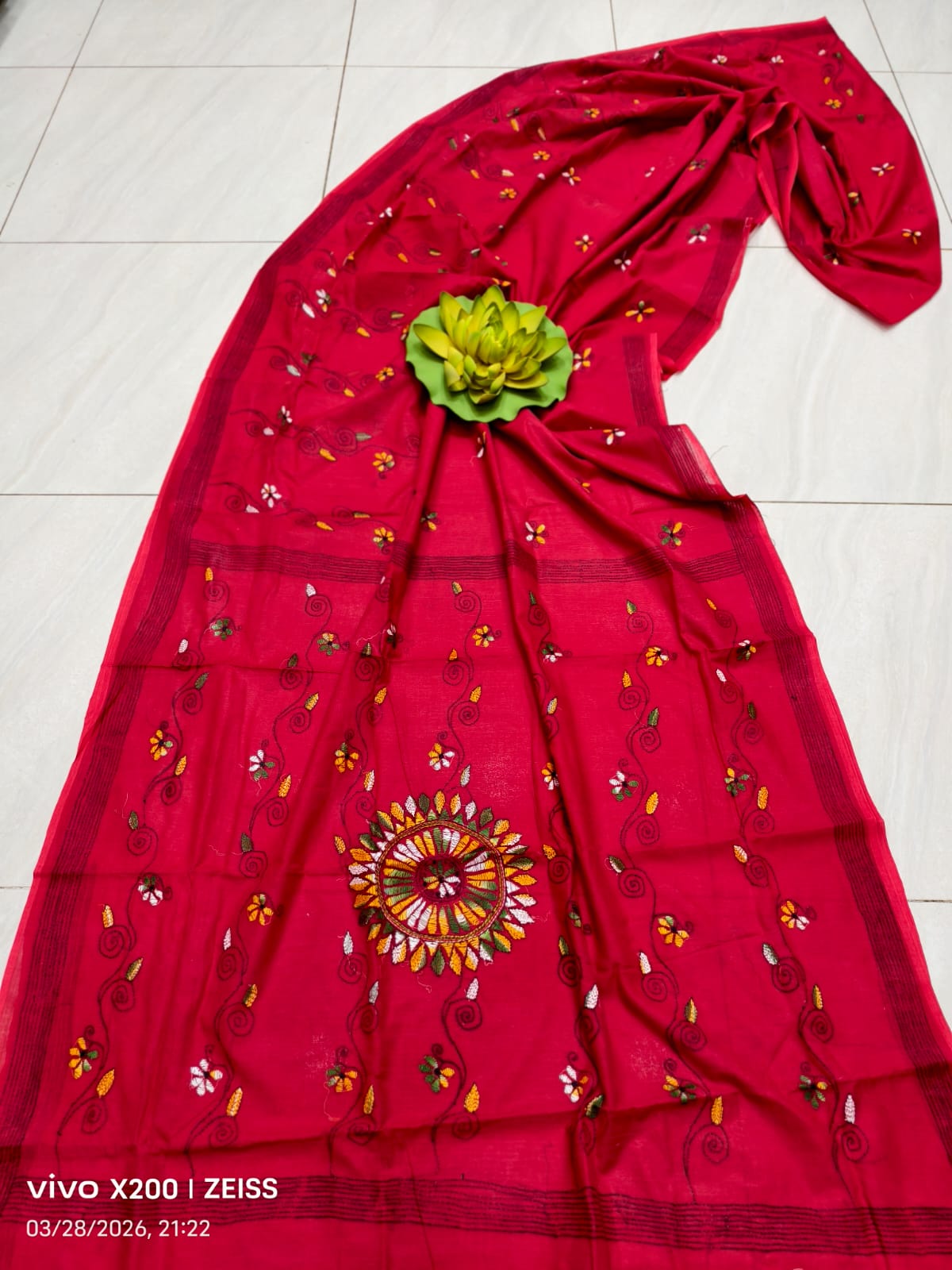 Handmade All body Embroidered Silk saree with Blouse Piece view 13
