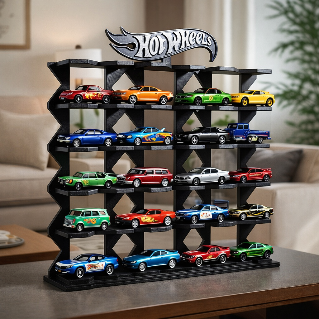 Faber Lux Toy Car Display Rack (Hot Wheels Compatible) - Black - 18 Slot view 2