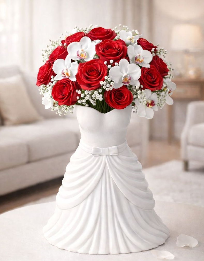 Faber Lux Elegant Wedding Dress Shaped Floral Centerpiece view 4