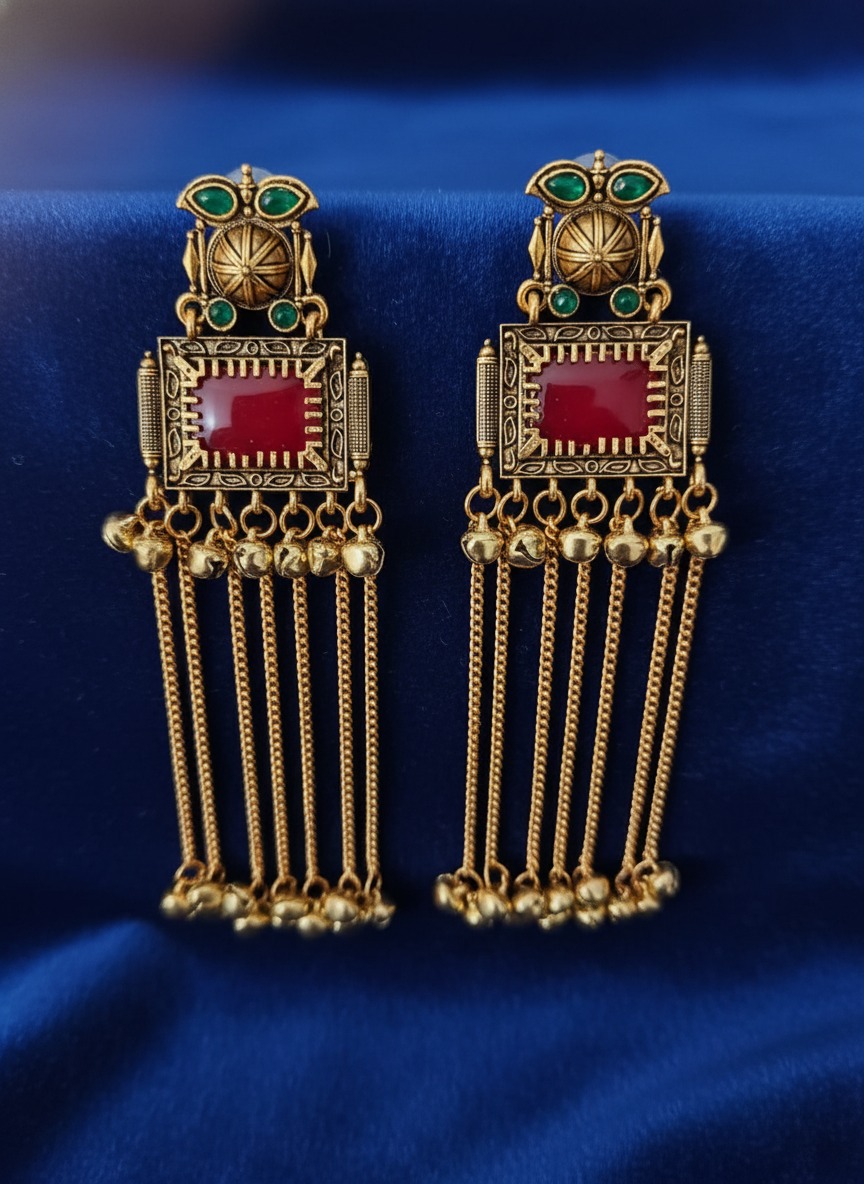 Gold-Toned Antique Finish Statement Drop Earrings view 3