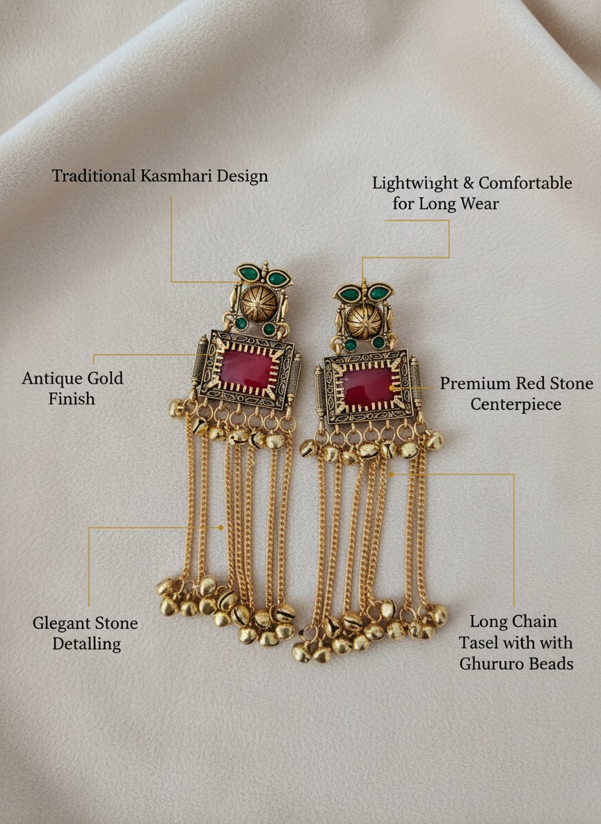 Gold-Toned Antique Finish Statement Drop Earrings view 4
