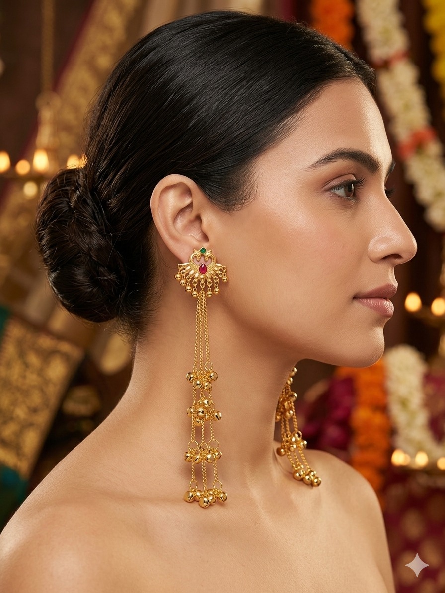 Gold-Tone Peacock Design Long Dangle Earrings view 3