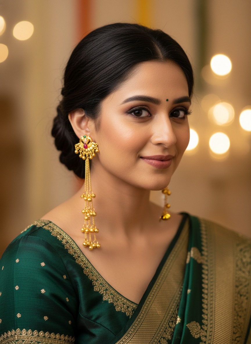 Gold-Tone Peacock Design Long Dangle Earrings view 6