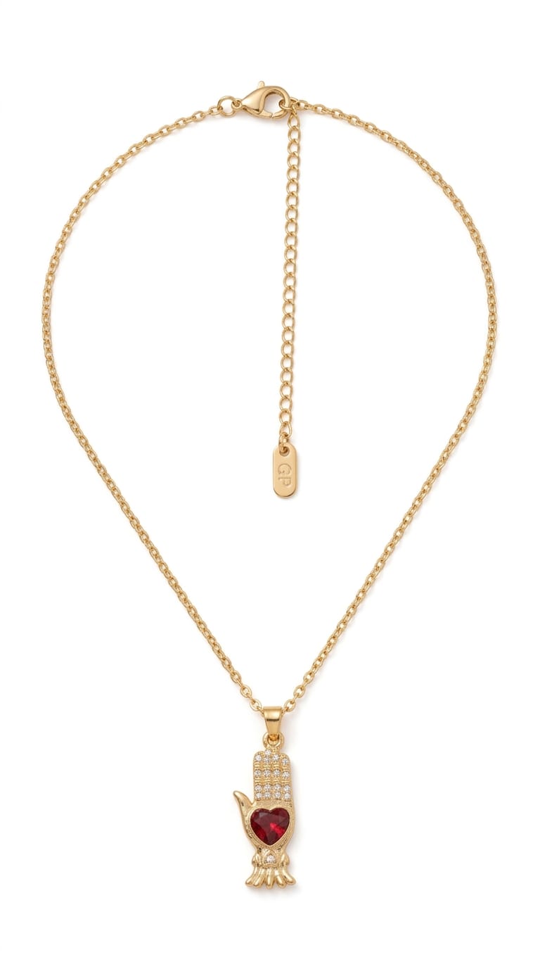 Gold-GemGleam - Necklace with Red Heart Stone view 2