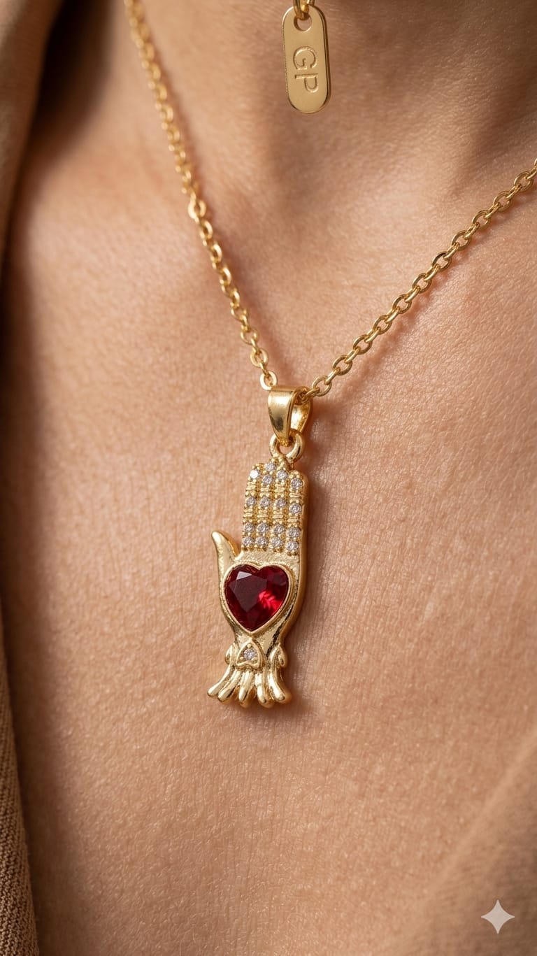 Gold-GemGleam - Necklace with Red Heart Stone view 3