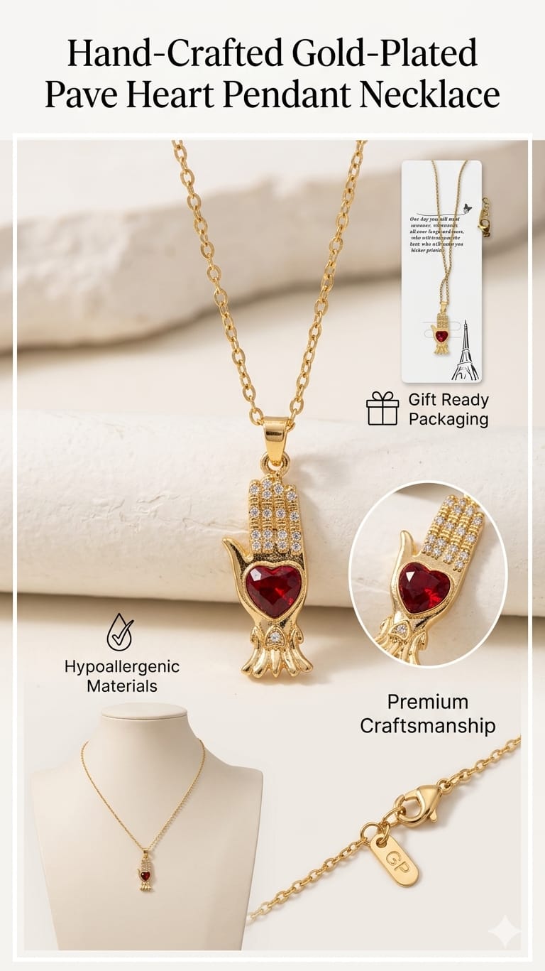Gold-GemGleam - Necklace with Red Heart Stone view 4