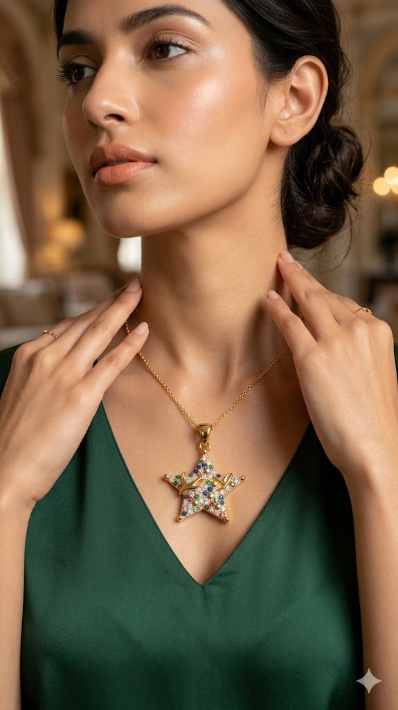 GemGleam Gold-Tone Star Pendant Necklace view 3
