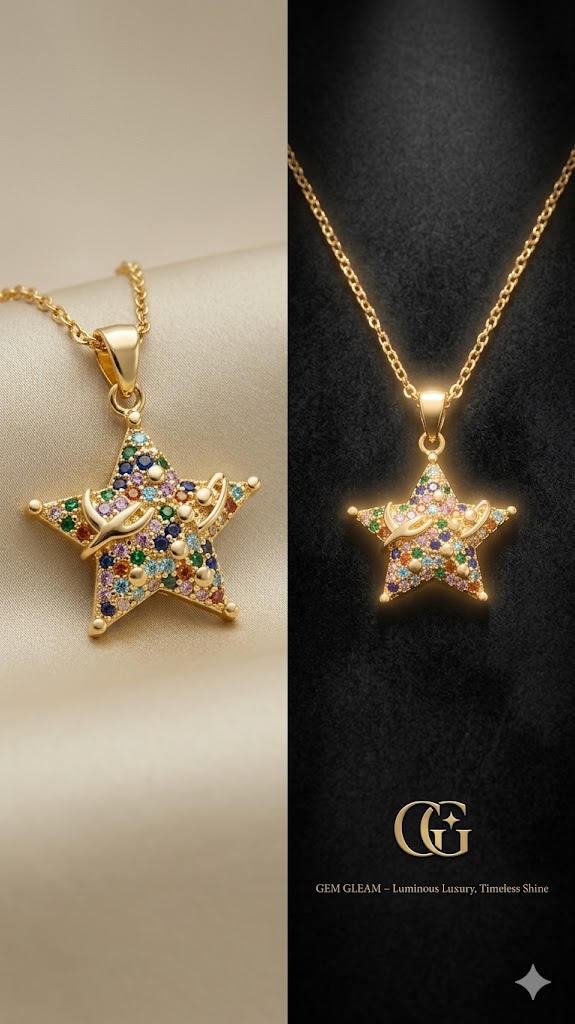 GemGleam Gold-Tone Star Pendant Necklace view 4