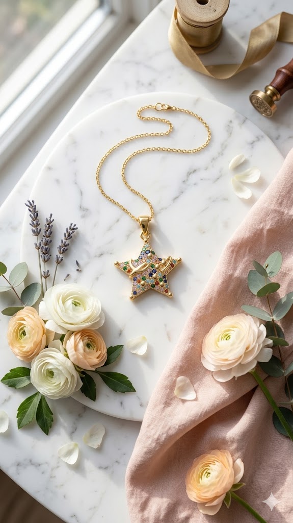 GemGleam Gold-Tone Star Pendant Necklace view 5