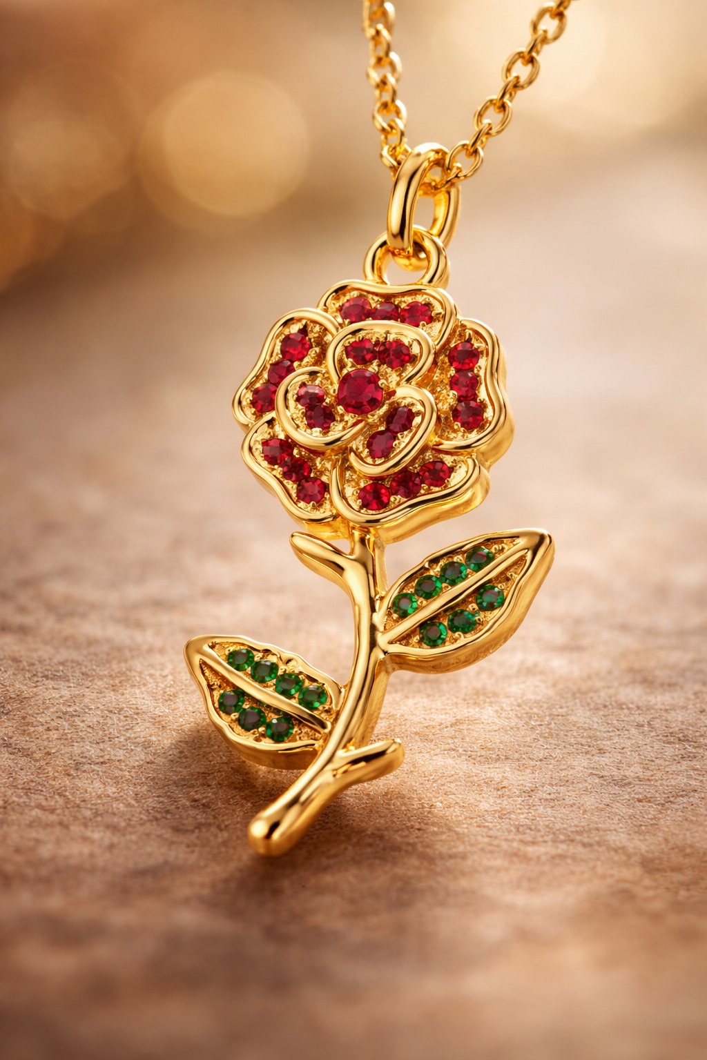 Gold-Tone Floral Pendant Necklace with Red and Green Accents, Quantity 2 view 3