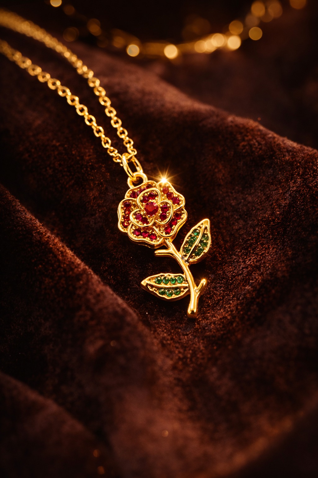 Gold-Tone Floral Pendant Necklace with Red and Green Accents, Quantity 2 view 5