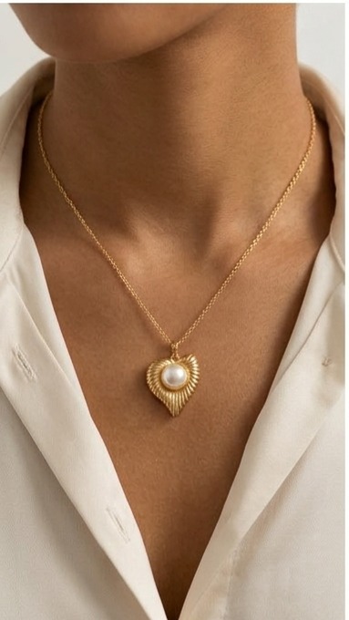 Gold-Tone Pearl Heart Pendant Necklace and Stud Earrings Set view 4