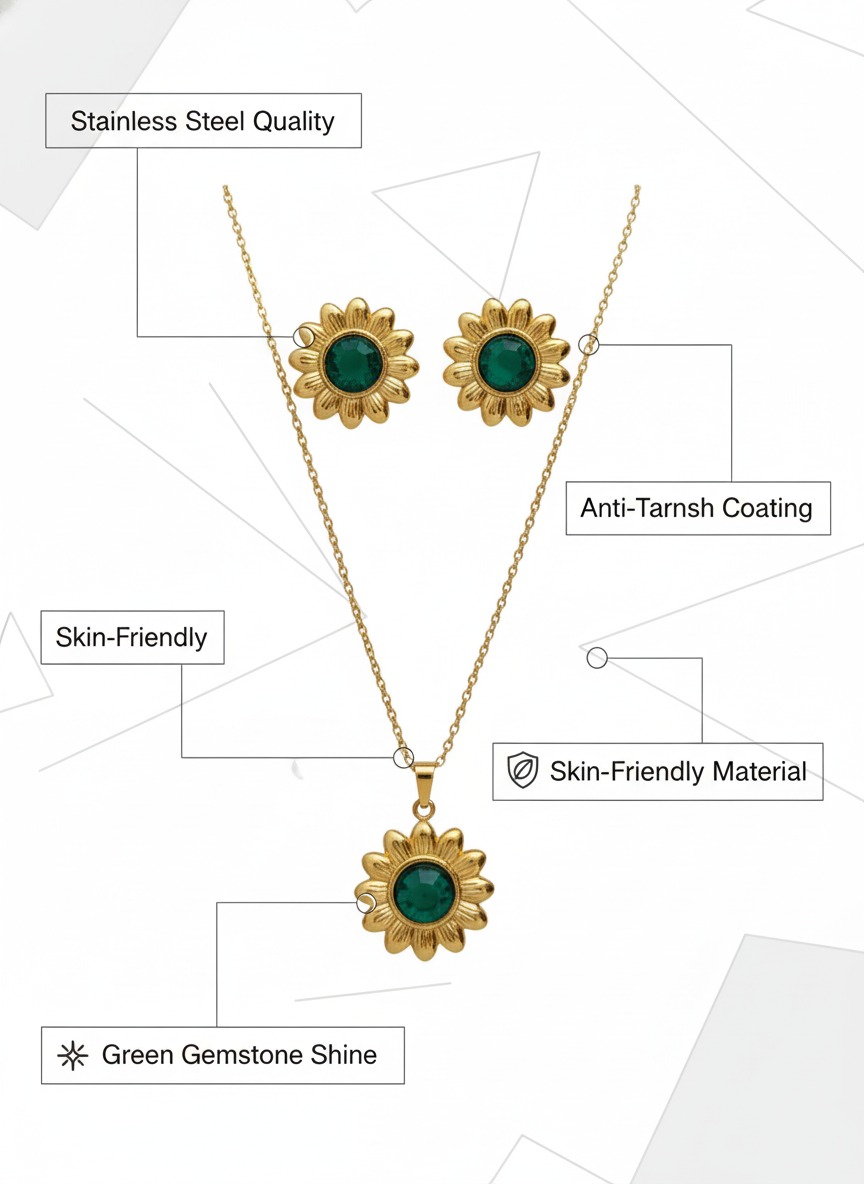 Gold-Tone Floral Pendant Necklace with Matching Stud Earrings Set view 4